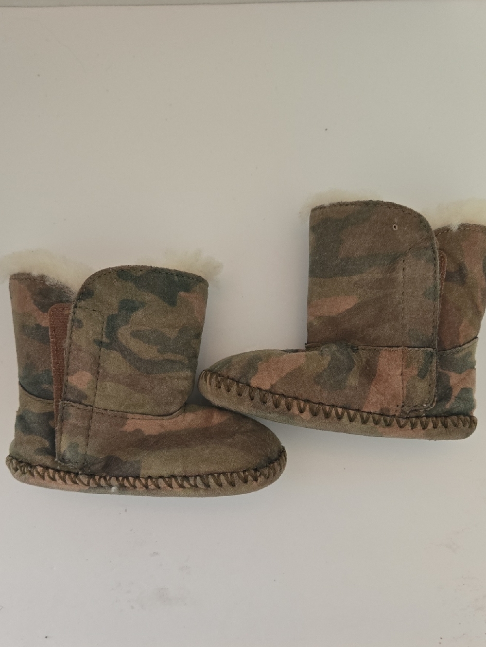 UGG Infant Camo Suede Booties in Green and Brown with Shearling
